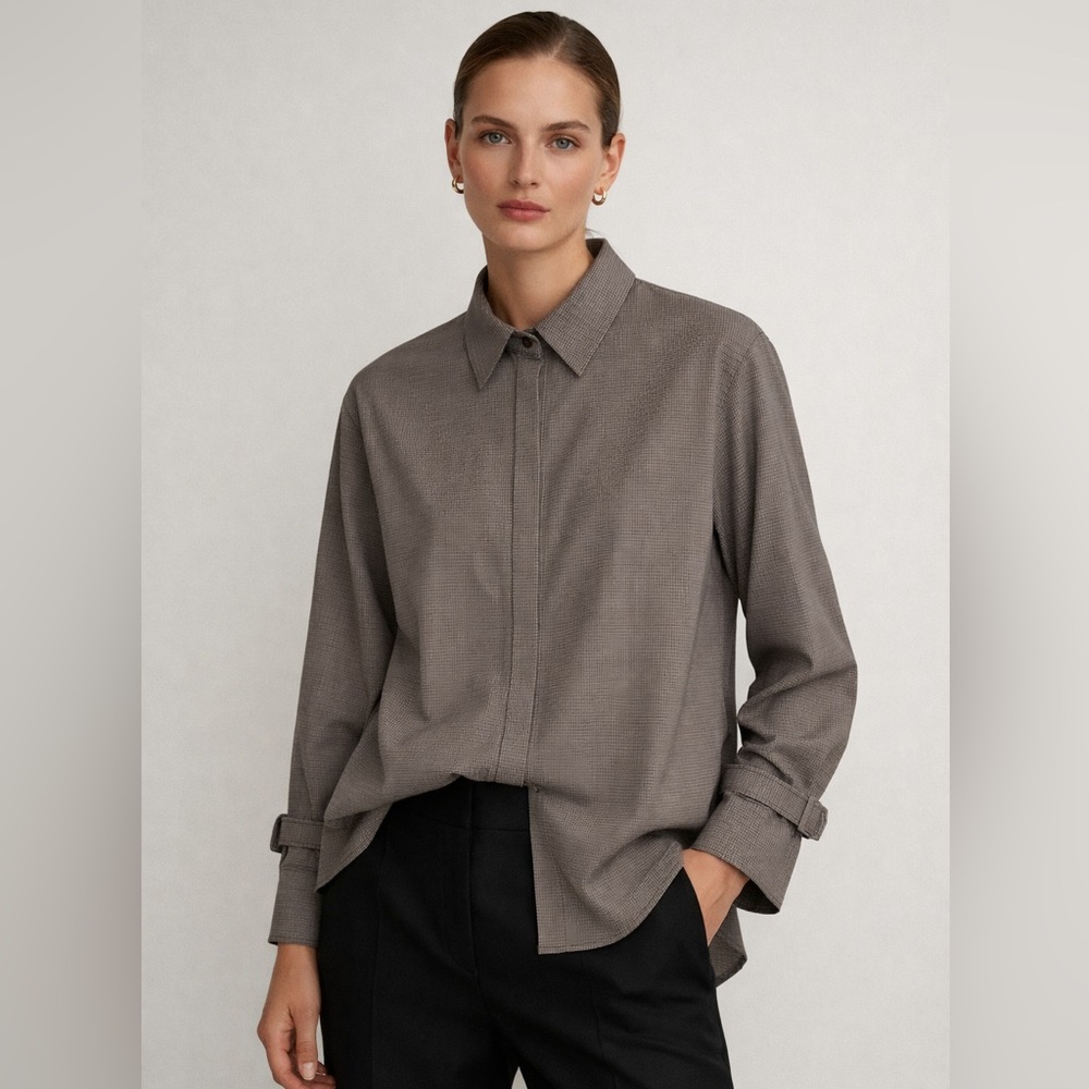 Joseph Renne Mini Dogtooth Virgin Wool Blend Suiting Shirt Size 36 (FR) US 6